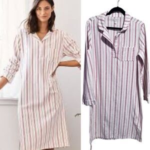 Garnet Hill- Women’s Red Ivory Striped Sleep Gown Organic Cotton, Size Medium